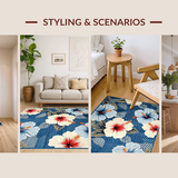 Ultra Soft Area Rug, Non Slip, Stain Resistant, Washable Area Rugs for Living Room, Bedroom, Chic Blue-Red Botanical Pattern(Blue)