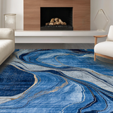 Ultra Soft Area Rug, Non Slip, Stain Resistant, Washable Area Rugs for Living Room, Bedroom, Dynamic Symmetrical Pattern Accents(Blue)