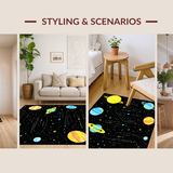 Ultra Soft Area Rug, Non Slip, Stain Resistant, Washable Area Rugs for Living Room, Bedroom, Stellar Whimsical Planetary Theme(Yellow)