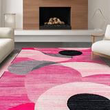 Ultra Soft Area Rug, Non Slip, Stain Resistant, Washable Area Rugs for Living Room, Bedroom, Dynamic Abstract Circular Aesthetics(Pink)