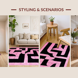 Ultra Soft Area Rug, Non Slip, Stain Resistant, Washable Area Rugs for Living Room, Bedroom, Dynamic Geometric Contrast Layout(Pink)