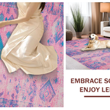 Ultra Soft Area Rug, Non Slip, Stain Resistant, Washable Area Rugs for Living Room, Bedroom, Elegant Retro Linear Aesthetics(Pink)