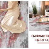 Ultra Soft Area Rug, Non Slip, Stain Resistant, Washable Area Rugs for Living Room, Bedroom, Rustic Textured Linear Pattern(Red)