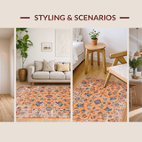Ultra Soft Area Rug, Non Slip, Stain Resistant, Washable Area Rugs for Living Room, Bedroom, Chic Rustic Orange Blossom Pattern(Orange)