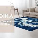 Ultra Soft Area Rug, Non Slip, Stain Resistant, Washable Area Rugs for Living Room, Bedroom, Nautical Octopus Carpet: Indigo Ink Octopus Print, Non-Slip Floor Decor(Blue)