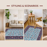 Ultra Soft Area Rug, Non Slip, Stain Resistant, Washable Area Rugs for Living Room, Bedroom, Serene Outdoor Multicolor Botanical Style(Blue)