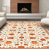 Ultra Soft Area Rug, Non Slip, Stain Resistant, Washable Area Rugs for Living Room, Bedroom, Rustic Warm Floral Tapestry Feel(Ivory)