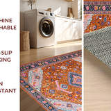 Ultra Soft Area Rug, Non Slip, Stain Resistant, Washable Area Rugs for Living Room, Bedroom, Stylish Bright Colorful Medallion(Orange)