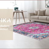 Ultra Soft Area Rug, Non Slip, Stain Resistant, Washable Area Rugs for Living Room, Bedroom, Vintage Textured Geometric Tapestry(Pink)