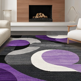 Ultra Soft Area Rug, Non Slip, Stain Resistant, Washable Area Rugs for Living Room, Bedroom, Dynamic Contemporary Striped Aesthetic(Purple)