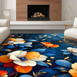 Ultra Soft Area Rug, Non Slip, Stain Resistant, Washable Area Rugs for Living Room, Bedroom, Rustic Vibrant Botanical Arrangement(Blue)
