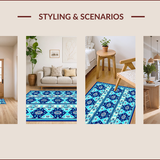Ultra Soft Area Rug, Non Slip, Stain Resistant, Washable Area Rugs for Living Room, Bedroom, Floral Low Pile Dining Room Carpet Non-Slip(Blue)