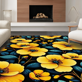 Ultra Soft Area Rug, Non Slip, Stain Resistant, Washable Area Rugs for Living Room, Bedroom, Playful Contemporary Blossom Motif(Yellow)