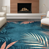 Ultra Soft Area Rug, Non Slip, Stain Resistant, Washable Area Rugs for Living Room, Bedroom, Rustic Vibrant Jungle Motif(Blue)