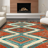 Ultra Soft Area Rug, Non Slip, Stain Resistant, Washable Area Rugs for Living Room, Bedroom, Elegant Vibrant Diamond Elements(Red)