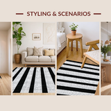 Ultra Soft Area Rug, Non Slip, Stain Resistant, Washable Area Rugs for Living Room, Bedroom, Chic Striped Rustic Charm(Black)