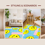 Ultra Soft Area Rug, Non Slip, Stain Resistant, Washable Area Rugs for Living Room, Bedroom, Colorful Happy Expressions Pattern(Yellow)