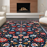 Rustic Dark Blue Flower Motif(Blue)