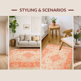 Ultra Soft Area Rug, Non Slip, Stain Resistant, Washable Area Rugs for Living Room, Bedroom, Earthy Tone Curvilinear Patterns(Orange)