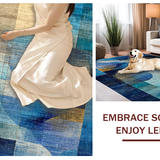 Ultra Soft Area Rug, Non Slip, Stain Resistant, Washable Area Rugs for Living Room, Bedroom, Boho Chic Gradient Mosaic Rug with Blue Gold Tones, Artistic Geometric Array(Blue)