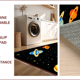 Ultra Soft Area Rug, Non Slip, Stain Resistant, Washable Area Rugs for Living Room, Bedroom, Playful Stellar Exploration Theme(Black)