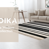 Ultra Soft Area Rug, Non Slip, Stain Resistant, Washable Area Rugs for Living Room, Bedroom, Onyx & Linen Stripe Woven Rug, Stylish Hallway Accent Carpet(Black)