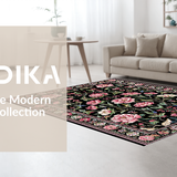 Ultra Soft Area Rug, Non Slip, Stain Resistant, Washable Area Rugs for Living Room, Bedroom, Enchanting Floral Insect Motif(Black)