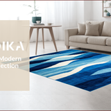 Ultra Soft Area Rug, Non Slip, Stain Resistant, Washable Area Rugs for Living Room, Bedroom, Vibrant Seaside Fluid Design(Blue)