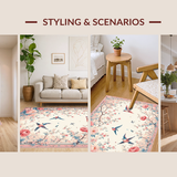 Ultra Soft Area Rug, Non Slip, Stain Resistant, Washable Area Rugs for Living Room, Bedroom, Serene Blossom and Bird Elegance(Beige)