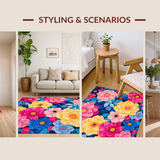Ultra Soft Area Rug, Non Slip, Stain Resistant, Washable Area Rugs for Living Room, Bedroom, Whimsical Rainbow Blossom Theme(Pink)