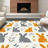 Ultra Soft Area Rug, Non Slip, Stain Resistant, Washable Area Rugs for Living Room, Bedroom, Whimsical Springtime Rabbit Motif(Gray)