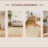 Ultra Soft Area Rug, Non Slip, Stain Resistant, Washable Area Rugs for Living Room, Bedroom, Rustic Light Brown Botanical Motif(Ivory)