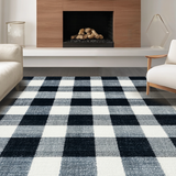 Ultra Soft Area Rug, Non Slip, Stain Resistant, Washable Area Rugs for Living Room, Bedroom, Black and White Plaid Outdoor Area Rug(Black)
