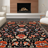 Ultra Soft Area Rug, Non Slip, Stain Resistant, Washable Area Rugs for Living Room, Bedroom, Elegant Black and Red Trellis(Black)