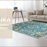 Ultra Soft Area Rug, Non Slip, Stain Resistant, Washable Area Rugs for Living Room, Bedroom, Transitional Soft Beige Patterned Flourish(Blue)