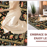 Ultra Soft Area Rug, Non Slip, Stain Resistant, Washable Area Rugs for Living Room, Bedroom, Floral Washable Entryway Stain-Resistant Carpet(Black)