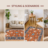 Ultra Soft Area Rug, Non Slip, Stain Resistant, Washable Area Rugs for Living Room, Bedroom, Sunny Earthy Floral Composition(Orange)