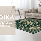Ultra Soft Area Rug, Non Slip, Stain Resistant, Washable Area Rugs for Living Room, Bedroom, Dark Emerald Boho Chic Design(Green)