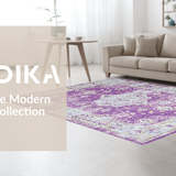 Ultra Soft Area Rug, Non Slip, Stain Resistant, Washable Area Rugs for Living Room, Bedroom, Luxurious Neutral Toned Symmetry(Purple)