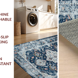 Ultra Soft Area Rug, Non Slip, Stain Resistant, Washable Area Rugs for Living Room, Bedroom, Serene Monochrome Medallion Theme(Blue)