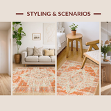 Ultra Soft Area Rug, Non Slip, Stain Resistant, Washable Area Rugs for Living Room, Bedroom, Neutral Toned Abstract Medallion(Orange)