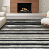 Ultra Soft Area Rug, Non Slip, Stain Resistant, Washable Area Rugs for Living Room, Bedroom, Chic Rhythm Stripe Rug with Dynamic Monochrome Bands and Artistic Linear Pattern(Black)