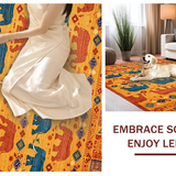 Ultra Soft Area Rug, Non Slip, Stain Resistant, Washable Area Rugs for Living Room, Bedroom, Rustic Elephant-Themed Visual Element(Orange)