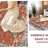 Ultra Soft Area Rug, Non Slip, Stain Resistant, Washable Area Rugs for Living Room, Bedroom, Antique Floral Distressed Elegance(Orange)