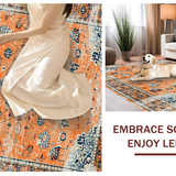 Ultra Soft Area Rug, Non Slip, Stain Resistant, Washable Area Rugs for Living Room, Bedroom, Sophisticated Low-Pile Floral Aesthetic(Orange)