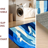 Ultra Soft Area Rug, Non Slip, Stain Resistant, Washable Area Rugs for Living Room, Bedroom, Charming Coastal Animal Illustration(Blue)
