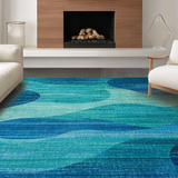Ultra Soft Area Rug, Non Slip, Stain Resistant, Washable Area Rugs for Living Room, Bedroom, Nautical Sea Life Area Rug Featuring Abstract Seahorse and Marine Blue Gradient(Blue)