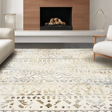 Ultra Soft Area Rug, Non Slip, Stain Resistant, Washable Area Rugs for Living Room, Bedroom, Minimalist Distressed Ogee Style(Beige)