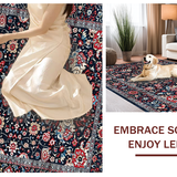 Ultra Soft Area Rug, Non Slip, Stain Resistant, Washable Area Rugs for Living Room, Bedroom, Elegant Faded Floral Elegance(Blue)