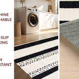 Ultra Soft Area Rug, Non Slip, Stain Resistant, Washable Area Rugs for Living Room, Bedroom, Artful Boho Linear Motif(Black)